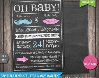 Gender Reveal Party Invitation - INSTANT DOWNLOAD - Printable Gender Reveal Invite - Chalkboard - DIY Personalize & Print (BGin01)