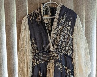 Gunne Sax vintage cherry blossom and bamboo Asian print dress