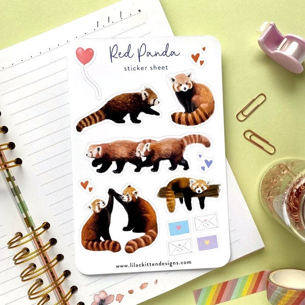 Red Panda Sticker Sheet | Cute, Kawaii, Animal, Stationery | Scrapbook, Planner, Diary, Bullet Journal | REF: ST004