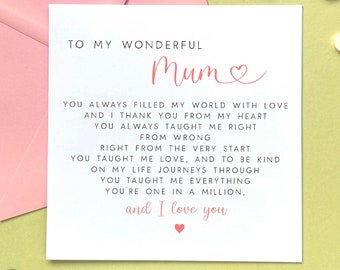 Special Mother's Day Card with Verse | Sentimental | For a special Mum, Mom, Mam | Mummy, Mommy, Mama | Great Grandmother, Granny, Grandma