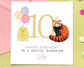 Personalised Any Age Red Panda Birthday Card | For Her, Daughter, Granddaughter, Sister, Niece, Girl, Children, Baby, Kids, Goddaughter