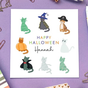 Carte d'Halloween personnalisée de chats fantasmagoriques | Pour elle, petite amie, fille, petite-fille, nièce, soeur, ami, petit ami, enfants, garçon fille