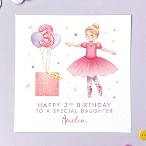 3 Geburtstag Ballerina Karte für Mädchen | Sie, Tochter, Enkelin, Schwester, Nichte, Cousin, Kinder, Baby, Urprinz | Drei, Dritte, 3