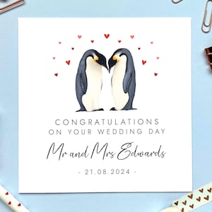 Personalisierte Pinguine Glückwünsche zu Ihrer Hochzeitskarte | Für Herr und Frau, Schwiegertochter und Schwiegersohn, Schwager und Schwägerin, Paar
