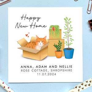 Personalisierte Ginger Cat New Home Card | Frisch umgezogenes Haus, für Paare, Freunde, Tochter, Enkelin, Mama, Papa, Eltern, Sohn, Nichte Neffe
