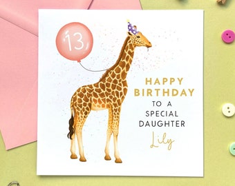 Personalised Giraffe Any Age Birthday Card for Her | Daughter, Great Granddaughter, Niece, Sister, Friend, Girl, Teenager | 16th, 18th, 21st