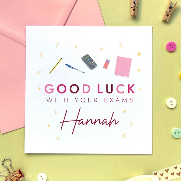 Personalised Good Luck with your Exams Card for Girl | For Her, Daughter, Granddaughter, Niece, GCSEs, A Levels, University, Sitting Exam