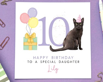 Personalised Black Cat Any Age Birthday Card | For Her, Girl, Teenager, Daughter, Granddaughter, Niece, Sister, Friend | 10th, 16th, 18th