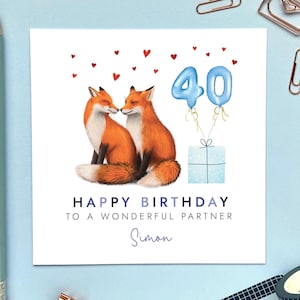 Carte d'anniversaire personnalisée pour couple renard | Pour lui, elle, mari, femme, partenaire, fiancé, fiancée, petit ami, petite amie | 30 40 50