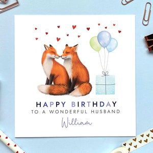 Carte d'anniversaire personnalisée pour couple de tout âge renard | Mari, petit ami, fiancé, partenaire | 30e 40e 50e 60e | Homme, Masculin, Romantique