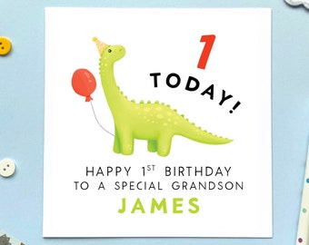 Personalised Dinosaur 1st Birthday Card | for Boy, Son, Grandson, Godson, Nephew, Brother, Kids, Children | One, 1, First