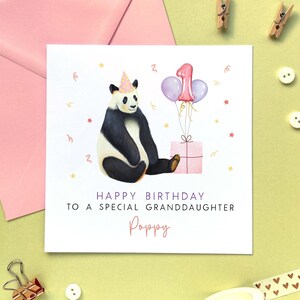 Carte d'anniversaire panda personnalisée pour tous les âges | pour elle, fille, nièce, petite-fille, soeur, fille, cousine, bébé, enfants | 1er, 2e, 3e