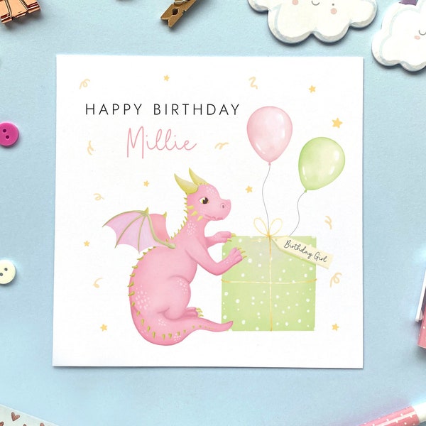 Personalised Dragon Birthday Card | For Girl, Daughter, Granddaughter, Niece, Goddaughter, Child, Baby | 1st 2nd 3rd 4th 5th 6th 7th