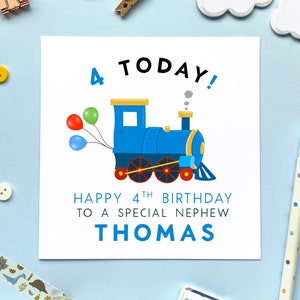 Personalised Train 4th Birthday Card | For Boy, Son, Grandson, Brother, Nephew, Kids, Children, Baby, Toddler, Boys | Fourth, 4, Four