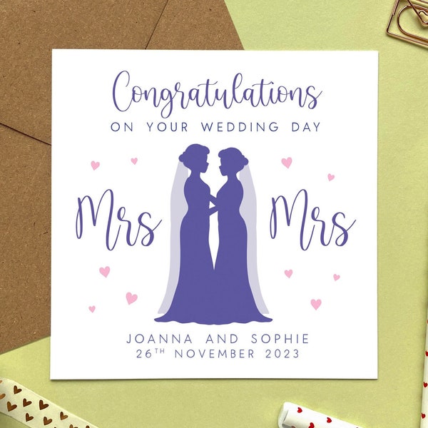 Personalised Mrs & Mrs Wedding Card | Congratulations, Just Married, Friends, Gay Couple, Two Women, Daughter and Wife, Lesbian