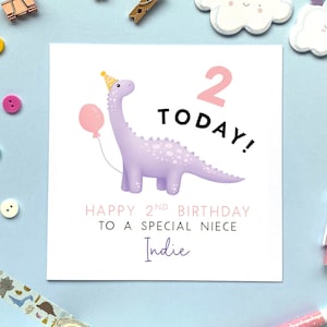 Personalised Dinosaur Any Age Birthday Card for Girl | for Daughter, Niece, Granddaughter, Sister, Goddaughter, Child, Baby | 1st, 2nd, 3rd