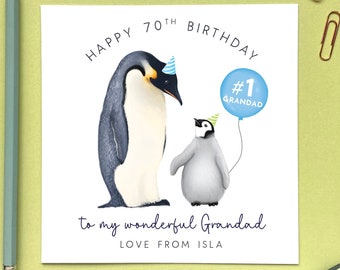 Personalised Penguin Birthday Card for Grandad | Grandpa, Grandfather,  from Grandson, Granddaughter | 50th 60th 70th 80th 90th | Dad, Daddy