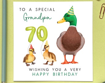Personalised Ducks Two Children Any Age Birthday Card for Grandpa | Grandad, Grandfather | 60th 70th 80th 90th | From Twins, Grandchildren