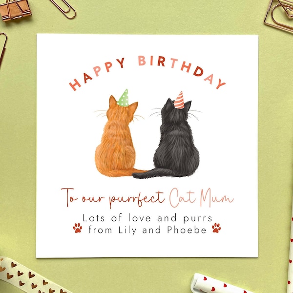 Carte d'anniversaire Choisissez les chats personnalisée | Par les chats, Pour chat Maman, Maman, Maman, Maman, Maman, Petite amie, Femme, Fille | Deux chats