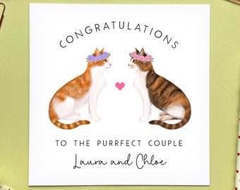 Personalised Cat Mrs and Mrs Wedding Card | Just Married, Two Brides, Congratulations, For Gay Couple, Same Sex, Daughter & Wife, Friends