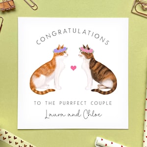 Personalised Cat Mrs and Mrs Wedding Card | Just Married, Two Brides, Congratulations, For Gay Couple, Same Sex, Daughter & Wife, Friends