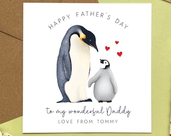 Personalised Penguin Father's Day Card | For a special Dad, Daddy, Dada, Pa, Papa, Pop | From Son, Daughter, Baby | Grandad, Grandpa