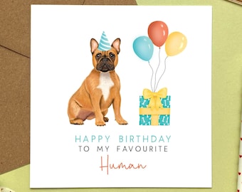 Personalised French Bulldog Dog Birthday Card | To My Favourite Human, Dog Dad, Dog Mum, From the Dog