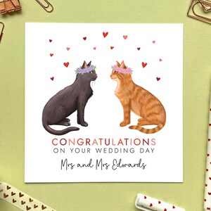 Personalisierte Wählen Sie die Katzen Mrs Mrs Hochzeitskarte | Gerade verheiratet, zwei Bräute, Glückwünsche, gleichgeschlechtliches Paar, Tochter & Frau, Freunde