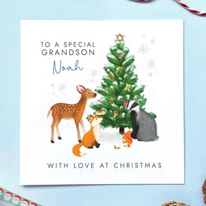Waldtiere Weihnachtskarte für Junge personalisiert | Sohn, Enkel, Neffe, Bruder, Baby, Kinder, Kinder, Patenkind, Cousin, Jungen, Ihn, männlich