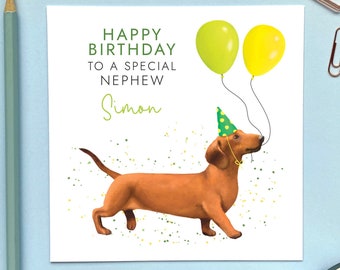 Personalised Sausage Dog Any Age Birthday Card | For Him, Boy, Teenager, Son, Grandson, Nephew, Dad, Uncle, Dachshund
