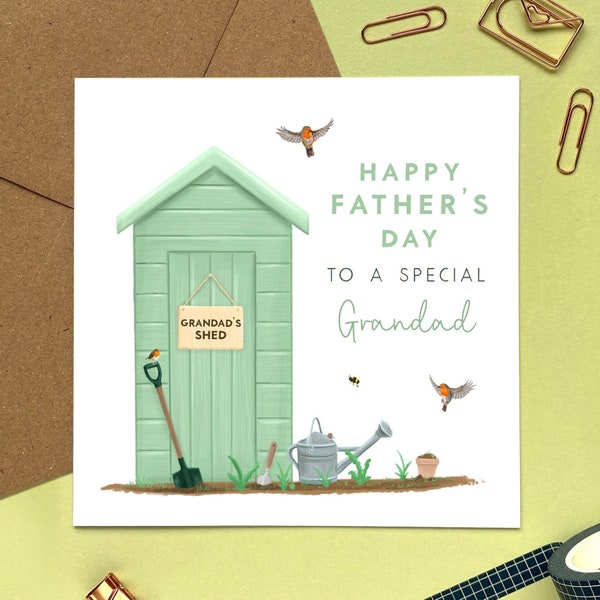 Personalised Garden Shed Father's Day Card | For a special Grandad, Grandpa, Grandpapa, Grandfather, Great Grandfather, Grampy, Granda, Dad