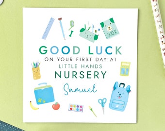 Personalised First Day At Nursery Card for Boy | Son, Grandson, Godson, Nephew, Cousin, Brother, Primary, School, Good Luck On Your 1st Day