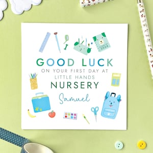 carte personnalisée Premier jour à la chambre d'enfant pour garçon | Fils, petit-fils, filleul, neveu, cousin, frère, primaire, école, bonne chance le premier jour