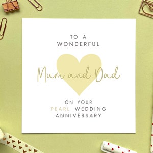 Carte d'anniversaire de mariage perle personnalisée pour les parents | Pour maman et papa, maman et papa, partenaires, 30e anniversaire, 30 ans de mariage, 30 ans