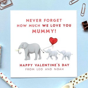 Personalisierte Elefant Valentinstag Karte für Mama | Für Mama, Mama, Mama, Mutter, Ehefrau, Sie, Oma, Oma, von zwei Kindern, von 3 Kindern