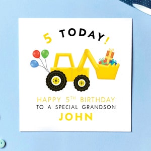 Carte personnalisée pour le 5e anniversaire de Digger | Pour garçon, fils, petit-fils, frère, neveu, enfants, enfants | Cinquième, cinq, 5