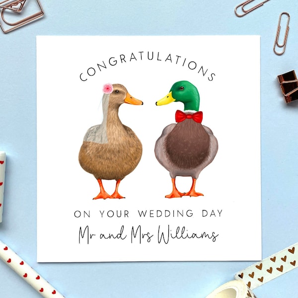 Personalised Ducks Mr & Mrs Wedding Card | Just Married, Congratulations, for Couple, Friends, Daughter, Son in Law, Special, Wedding Day
