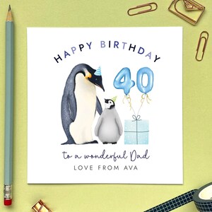 Personalisierte Pinguin 40. Geburtstagskarte für Papa | von Papa, Papa, Vater, von Sohn, Tochter | Jedes Alter 30er 50er 60er | Opa, Opa, Opa