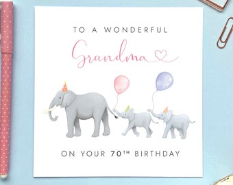 Personalised Any Age Two Children Elephant Birthday Card for Grandma | Granny, Gran, Nanny, Nana, Nan, Grandmother | 50th 60th 70th 80th