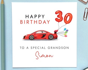 Personalised Sports Car Any Age Birthday Card | For Him, Boy, Son, Grandson, Brother, Dad, Husband, Teenager | 18th, 30th, 21st, 16th