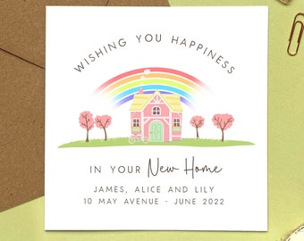 Personalised Rainbow Happy New Home Card | For Friends, Special Couple, Son, Daughter, Grandson, Granddaughter | REF: NH004