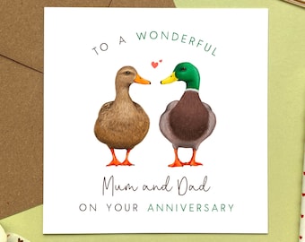 Personalised Duck Anniversary Card for Parents | Mum and Dad, Mom and Dad, Partner, Stepmum, Stepdad, Mummy and Daddy