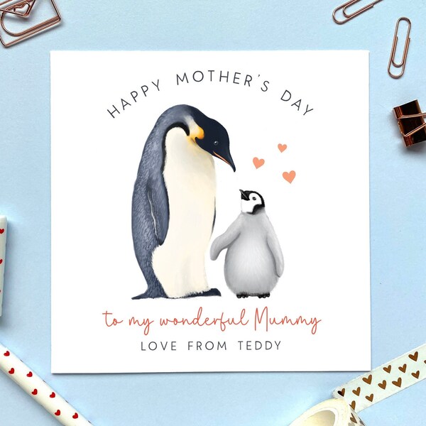 Personalised Penguin Mother's Day Card | For a special Mum, Mom, Mam | Mummy, Mommy, Mama | Great Grandmother, Granny, Gran, Grandma, Nan