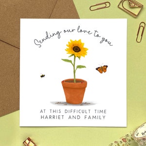 Personalisierte Sonnenblume Beileid Karte | Entschuldigung für den Verlust | Für Ihn, Sie, Mama, Papa, Großvater, Großmutter, Beileid, Denken an Sie