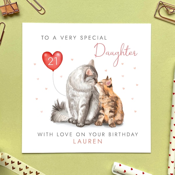 Personalisierte Katzen Geburtstagskarte für jedes Alter | Für Sie, Mädchen, Enkelin, Nichte, Schwester, Cousin, Schwiegermutter, 21