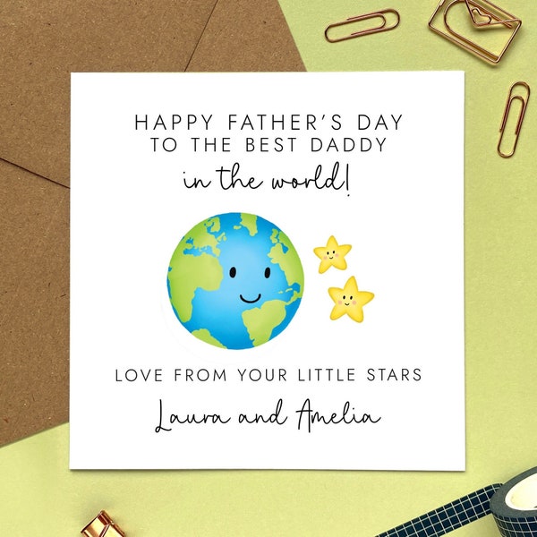 Personalised Father's Day Card for Daddy | Best Daddy in the World | For Dad, Papa, Dada | From Twins, Sons, Daughters, Two Children, Babies