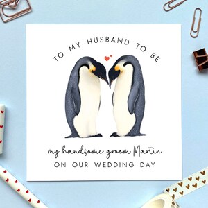 Personalisierte Pinguine auf unserer Hochzeitskarte | Für Frau zu sein, Ehemann zu sein, Braut, Bräutigam, frisch verheiratet, Verlobte, Verlobte, Partner