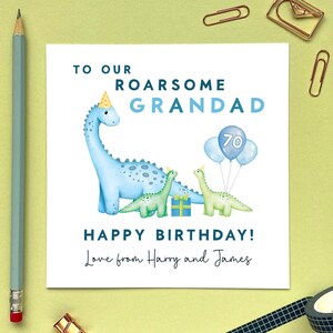 Personalised Dinosaur Two Babies Birthday Card for Grandad | Grandpa, Great Grandfather | 50th 60th 70th 80th 90th | Twins, 2 Children