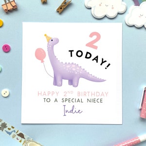 Personalisierte Dinosaurier jedes Alter Geburtstagskarte für Mädchen | für Tochter, Nichte, Enkelin, Schwester, Patenkind, Kind, Baby | 1., 2., 3. Platz