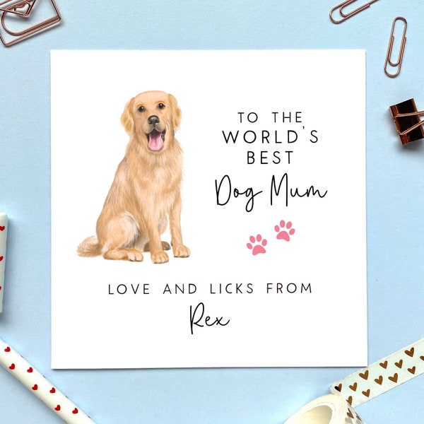 Personalised Golden Retriever Dog Card | World's Best Dog Mum | For Dog Mom, Funny, From the Dog, Pet, Birthday, Mother's Day